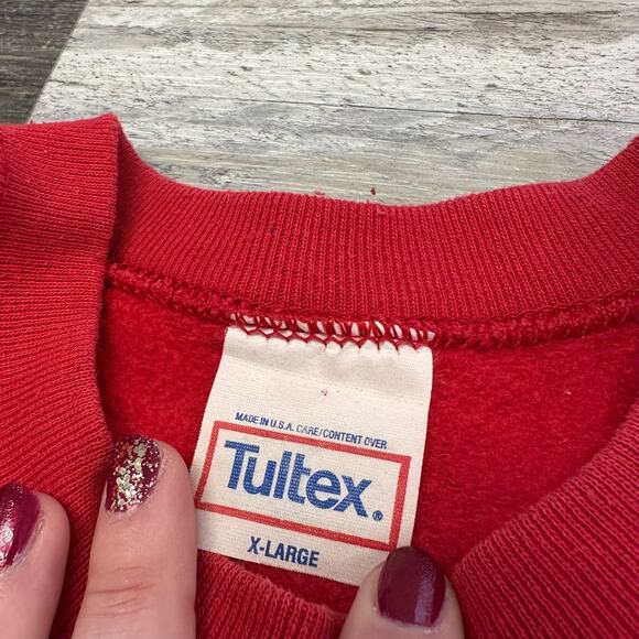 Vintage 1992 Tultex Red Womens XL Heart Teddy Bear West Virginia Sweatshirt - Picture 2 of 9